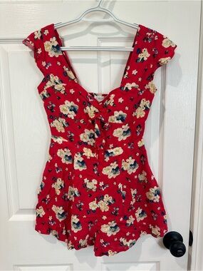 Forever 21 Red Floral Jumpsuit Small